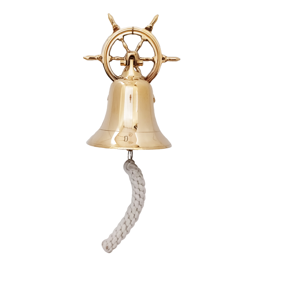 Brass Bell Ship Wheel with Rope Bhika Imports