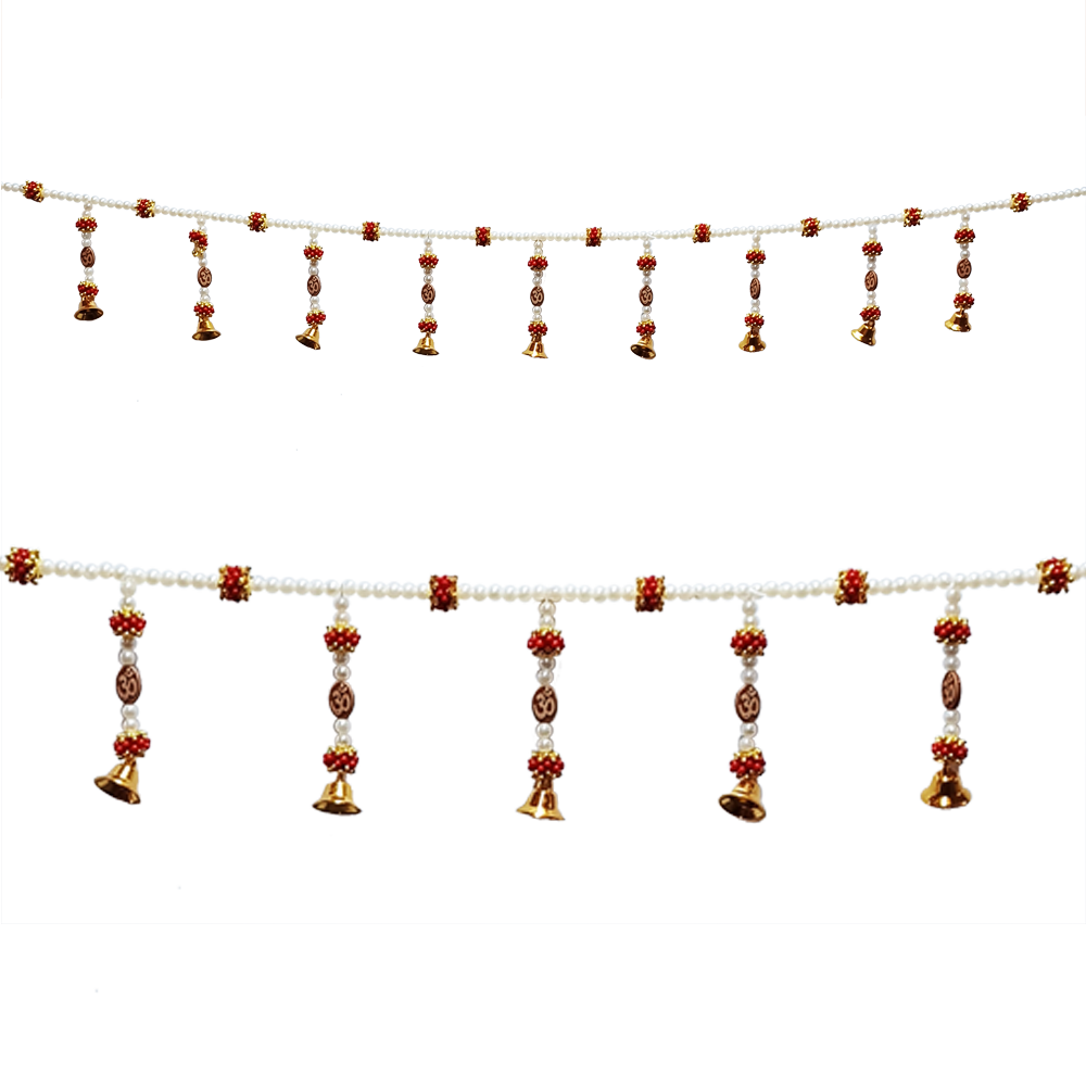 Door Garland White Beads with Om 90cm Bhika Imports